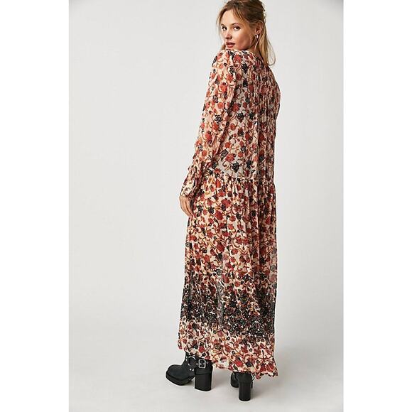 New Free People See It Through Dress $168 X-SMALL Tea Combo Floral - Picture 4 of 4